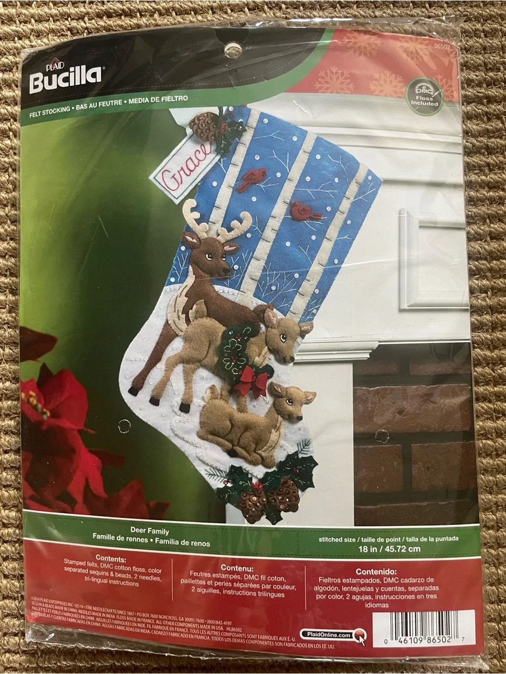 Bucilla Felt Kit Christmas Stocking Appliqué Sequins Deer Family 86502 NEW